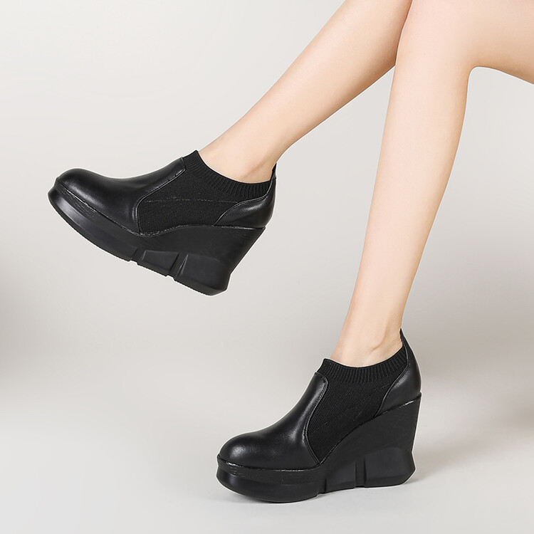 Women's Comfortable High Heel Wedge Pumps in Genuine Leather