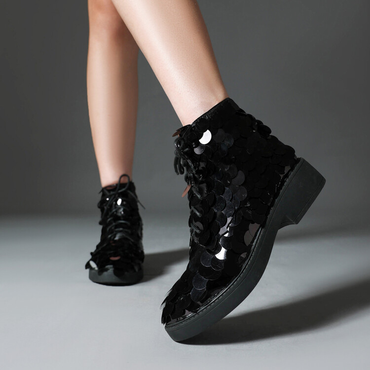 Women's Fashion Ankle Boots with Cross Straps Sequins and Metal Decoration - Image 5