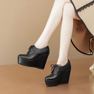 Women's Fashion Loafers in Top Grain Leather with Wedge Heel