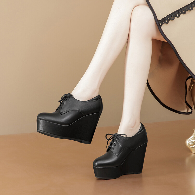 Women's Fashion Loafers in Top Grain Leather with Wedge Heel