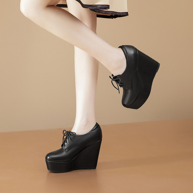 Women's Fashion Loafers in Top Grain Leather with Wedge Heel - Image 2