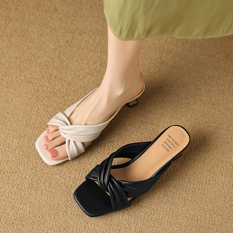 Women's Open Toe Mid Heel Sandals 2025 Summer Sheepskin - Image 5