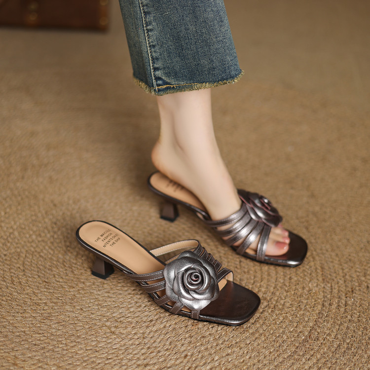 Women's High Heel Open Toe Sandals in Leather - Image 2
