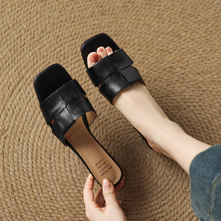 Women's Mid Chunky Heel Sheepskin Slippers Summer 2025 - Image 4