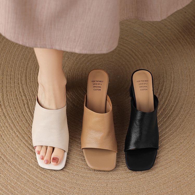 Minimalist Sheepskin Slippers with Chunky Mid Heel - Image 2