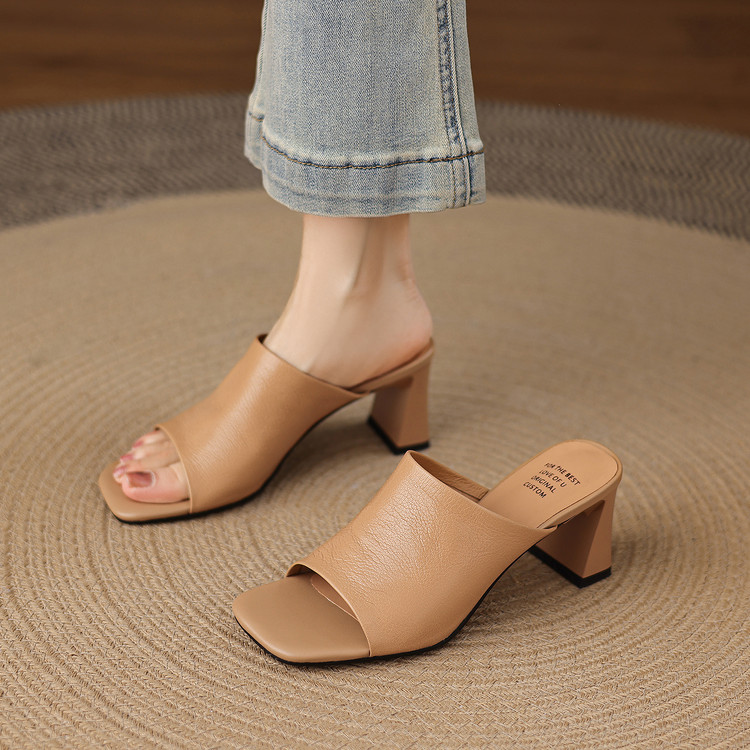 Minimalist Sheepskin Slippers with Chunky Mid Heel - Image 4