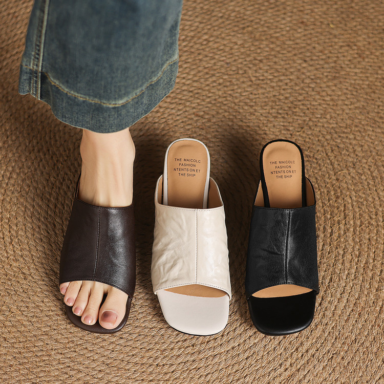 Minimalist Sheepskin Slippers with Stiletto Mid Heel - Image 3