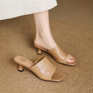 Women's One-Strap Stiletto Slides in Sheepskin