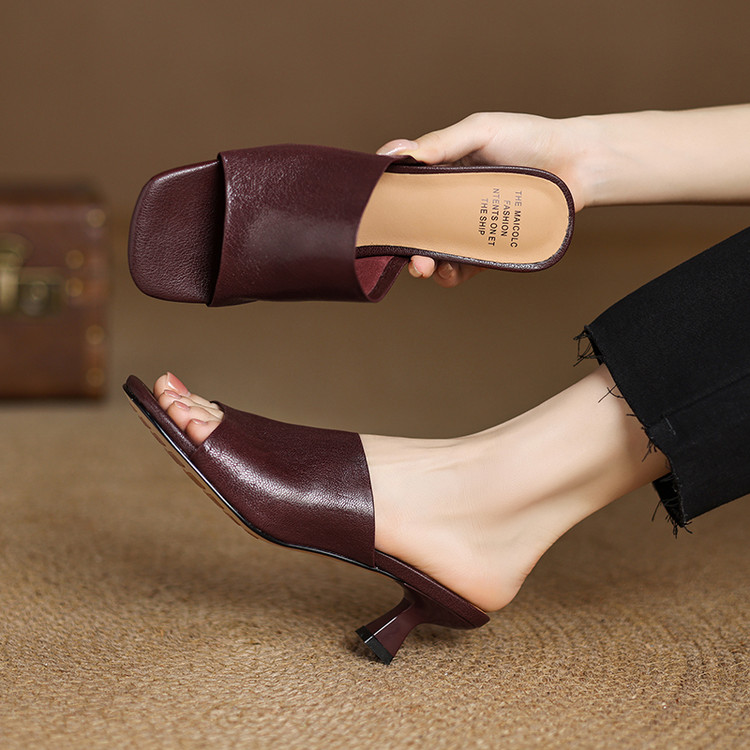 Women's One-Strap Stiletto Slides in Sheepskin - Image 4