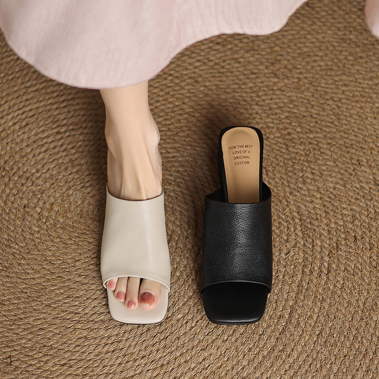 Women's One-Strap Slides with Chunky Heel and Pigskin Lining - Style g.html - Image 3