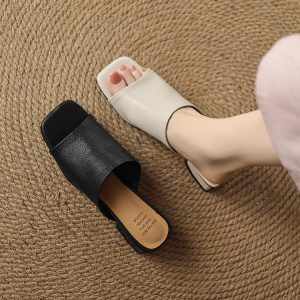 Women's One-Strap Slides with Chunky Heel and Pigskin Lining - Style g.html
