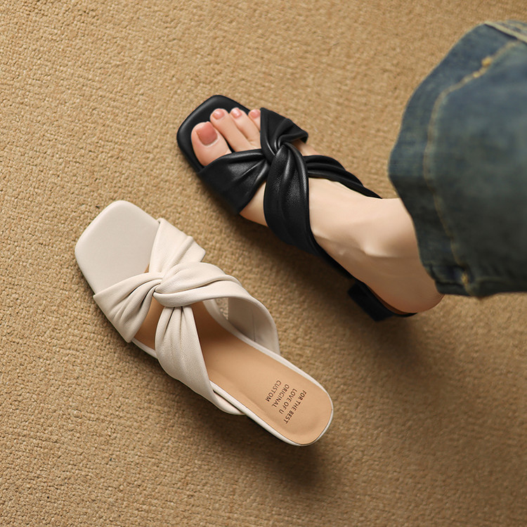 Minimalist High Heel Slippers in Sheepskin with TPR Sole - Image 4