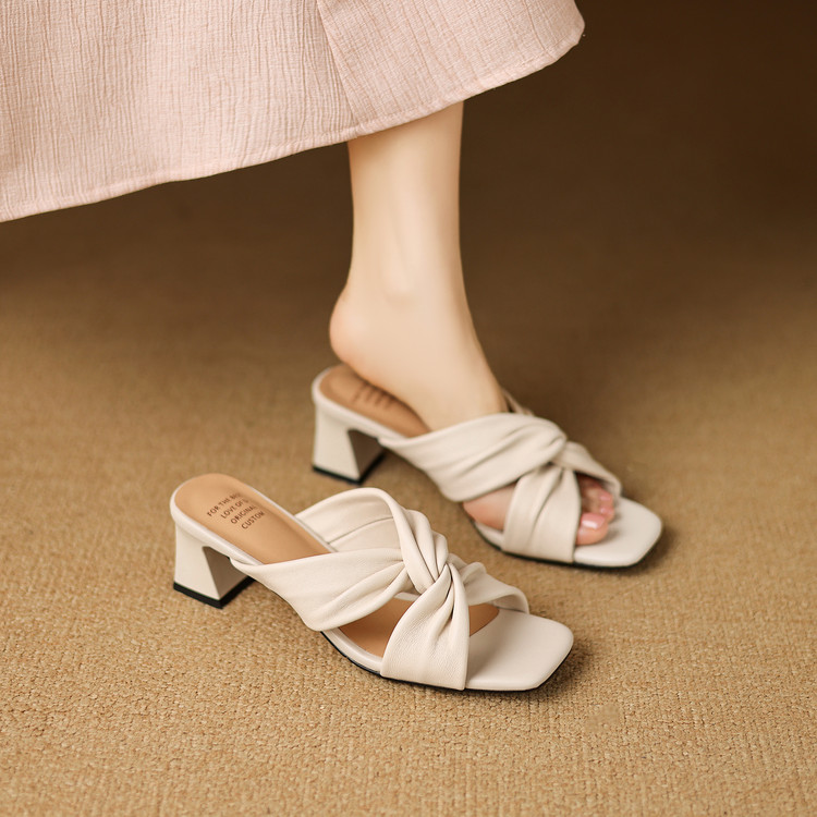 Minimalist High Heel Slippers in Sheepskin with TPR Sole
