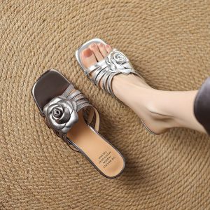 Korean Style Women's Open Toe Mid Heel Slippers